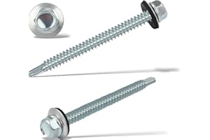 NENULL 60 pcs Viti Autofilettanti per Metallo 6,3 X 75 mm Viti Autoperforanti Viti Autoforanti Cappellotti per Lamiere Grecate Viti Esagonali Con Rondella di Tenuta Zincata in Acciaio Inox (Argento)