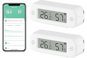 Chatthen Thermomètre Connecté Wifi, Hygrometre Connecté avec Alarme Intelligente, Stockage Exportation Gratuite de Données, Compatible avec Smart Life, Convient thermometre Chambre Bebe, pack de 2