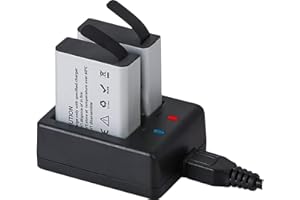 JADFEZY Batteria action camera, caricatore action cam, caricabatterie per fotocamera sportiva e 2 batterie da 1350 mAh