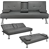 Yaheetech Divano Letto con 2 Cuscini Mobile in Ecopelle Divano Convertibile in Letto Arredamento Pieghevole 3 in 1 con Suppor