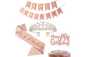 TSILIN Happy 85th Birthday Party Favor Supplies for Women,85th Birthday Sash Tiara Crown Rose Gold Birthday Cake Topper Happy Birthday Banner,For Women Birthday Party Decoration Birthday Gift (85th)