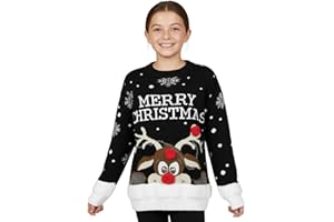 Hamishkane® Christmas Jumper Kids, Reindeer 3D Pom Pom Rudolph Merry Christmas Knitted Jumpers for Girls, Novelty Long Sleeve Xmas Jumpers Boys, Crew Neck Unisex Sweater Red Top 3-13 Years