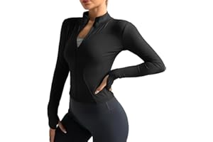 Neteson Camiseta Deportiva Mujer de Manga Larga Chaqueta Deporte Running Camisa de Correr Fitness Yoga Ropa Top con Cremallera y Agujeros para el Pulgar