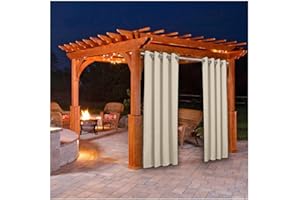 FKYUH Outdoor Vorhange Wasserabweisend mit Ösen Blickdicht Gardine 2er Set Thermo Verdunklungs UV Schutz Sonnenschutz Vorhänge Aussenvorhang Terrasse Garten Outdoor Gardine-Beige_1_Stück(B213*H241cm)
