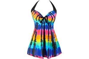 Sixyotie Strój kąpielowy w dużych rozmiarach, damski, jednoczęściowy strój kąpielowy ze spódnicą, strój wyszczuplający brzuch