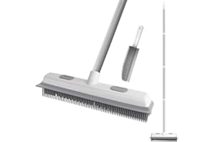 Wiseten Miotła Gumowa 2 w 1 ze ściągaczką do usuwania sierści kotów i psów, szczotka do dywanów 136 cm Regulowany uchwyt do odkurzania podłogi
