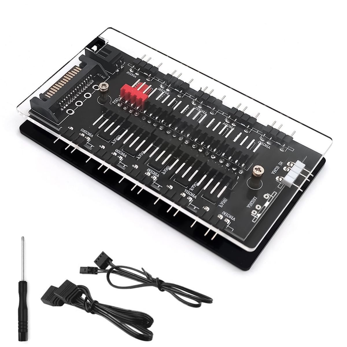 WAR HAMMER ARGB and PWM Fan HUB, 10 Ports for Addressable RGB Lighting, 1 to 6 Multi Way backplane Splitter 5V/3PIN Case Fan Hub Adapter, 3-Pin PC PWM Fan Hub CPU Cooling HUB Controller Fan Hub