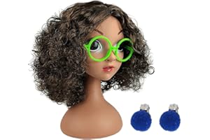 SYIJUPO Magic House Mira-bel Set di accessori per costumi cosplay con parrucca riccia Occhiali verdi Pompon Orecchini Borsa per ragazze Donne Mira bel