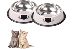 DOMI PRO Gamelle pour Chat 2 pièces Chat Bol, Gamelle Chat en Acier Inoxydable Ensemble, Mangeoirs et Abreuvoirs pour Chat Chiots Hamsters Lapins Petits Animaux