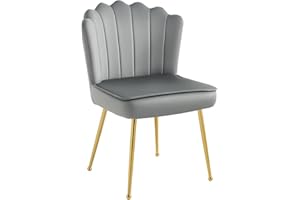 HOMCOM Shell Luxe Velvet Accent Chair with Gold-tone Metal Legs, Modern Vanity Chair for Living Room, Bedroom, Home Office, Grey