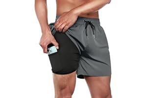 ineepor Badehose Herren mit Kompression Badehose mit innenhose Board Shorts 2 in 1 Reißverschlusstasche kurz Badehose,XXS-5XL
