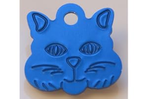 ATLANTIC CRAFTS Cat Face Pet Tags - Size Small: 22mm - 9 Colours To Choose From, Free Engraving (Blue)