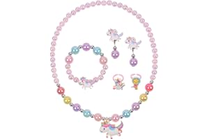 OSDUE Zestaw biżuterii dla dzieci, naszyjnik, bransoletka, pierścionek, kolczyki, biżuteria księżniczki, biżuteria do przebierania, urodziny, Boże Narodzenie, prezent dla dziewczynek, 6 paarse