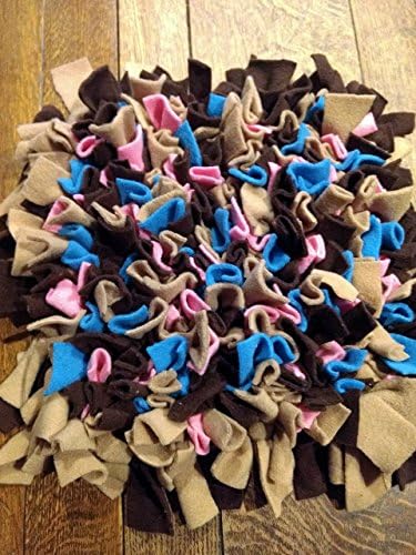 The Snuffle Rug - Dog enrichment - cognitive puzzle - food bowl substitute - Snuffle Mat - Brown, tan, pink and turquoise