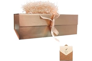 REECAGO Rose Gold Gift Box, 33x26x11cm Large Gift Box with Magnetic Lids and Silk Ribbon Specially Designed for Presents Birthdays, Holidays, Anniversaries Gift Packaging