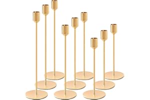Tonsooze świeczniki 9 zestaw złote metalowe świeczniki wysoki świecznik 34/28/24cm Vintage świeczniki na świeczniki dekoracje na walentynki boże narodzenie ślub jadalnia