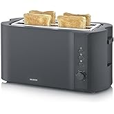 Severin Long Slot Toaster, 4 Slices with Integrated Muffin Attachment, 2 Long Toasting Slots, Adjustable Heating Levels, 1,40
