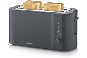 SEVERIN Grille-pain automatique 1 400 W, Grille pain compact 2 fentes jusqu'à 4 tranches, Toaster électrique avec réglage du degré de brunissage & fonction décongélation, Noir, AT 2591