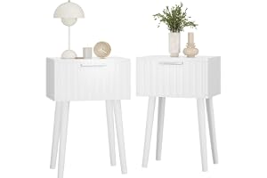YMYNY Set med 2 sängbord, sidobord, dekorerad med randiga fronter, träben, magnetisk låda, fästkedja, 35 x 27 x 53 cm, för so