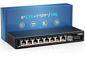 8 Porte 2,5G Switch Ethernet Desktop non Gestito con SFP 10G, Capacità di Commutazione 60Gbps, Compatibile 100/1000/2500Mbps, Senza Ventola Montaggio a Parete Dello Switch di Rete YuanLey 2,5Gbe