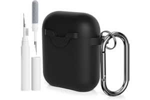 AOTUAO Compatibile con AirPods 2 e 1 Custodia Cover e Kit di Pulizia, Case Protettiva Antiurto e Antiscivolo in Silicone per AirPods 2a e 1a Generazione con Moschettone, Nero