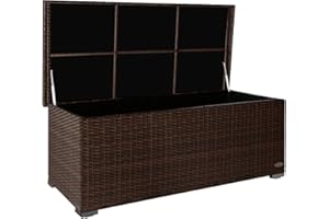 ‎RS TRADE RS Trade 'Sienna' 650L poly-rattan garden cushion box, weatherproof (it does not rain in), 155 x 73 x 60 cm, storage box with reinforced lid and gas pressure springs, suitable as a sitting chest or tabletop