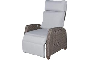 ‎GRAND PATIO Grand patio Relaxliege Liegesessel mit Sitzkissen Gartensessel Verstellbare Rückenlehne Rattan Sonnenliege für Innen, Außeneinsatz -Beige Sitzkissen & Braun Rattan