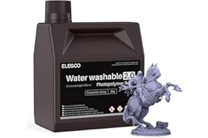 ELEGOO Resina Lavabile in Acqua 2.0 per Stampanti 3D, Resina Fotopolimerica Rapida UV 395-405 nm per Stampanti LCD/DLP/SLA, Basso Restringimento, Elevata Resistenza (Grigio Ceramico, 2000g)