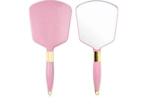 Hshenjhu Specchio Mano, Specchio Barbiere con Comoda Maniglia, Mirror Cosmetico Quadrato, Mirror Trucco Portatile Viaggio, per Tavolo da Trucco, la Pulizia, Viaggio, Radersi (Rosa)