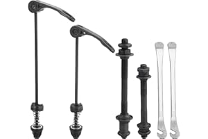 JRSHIRLEYLTD Lot de 2 axes de vélo à arbre creux à dégagement rapide - Essieu avant de vélo - Pour roue arrière de 20, 22, 24, 26, 28" - Noir - Avec 2 démonte-pneus