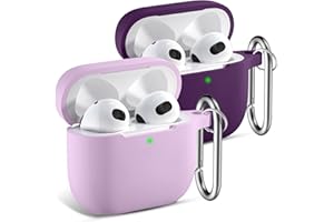 CeMiKa 2 Pacchi Custodia per AirPods 3 Cover - Case Protettiva Antiurto in Silicone Compatible avec Apple AirPods Terza Generazione Custodia 2021, con Moschettone - Lavanda/Prugna