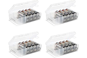 Tooefft Set of 4 Battery Boxes, AA and AAA Storage Box, Organiser, Battery Holder, Transparent (2 AA + 2 AAA)