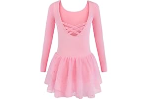 Arshiner Robes de ballet pour fille à manches longues en coton à paillettes Robe de danse Ballet pour enfant Maillot de ballet avec jupe en tulle