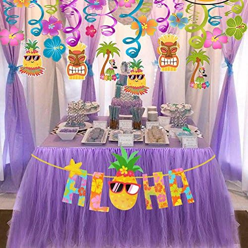 Bdecoll Tropical Hawaiian Luau Party Kit for Summer Party Decoration,30Pcs Luau Hanging Swirls per babyshower Wedding Bridal Shower Decoration