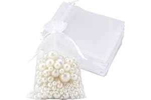 GCQQ 50pcs White Organza Bags, Organza Favour Bags with Drawer String, Medium Organza Bags for Wedding Bags Organza, Organza Gift Bags, Organza Jewellery Pouches(10x15cm)