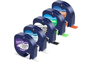 MADHURLABELS 5 Cintas de Color Fluorescente Compatibles con Cintas Dymo Letratag 12 mm x 4 m para Dymo LetraTag LT-100H LT-100T XR, Reemplazo de Dymo LetraTag Etiquetas Plástico 91201,12267,91212,91213,LT-335