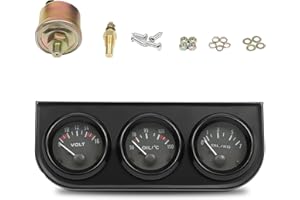 MINUS ONE 3-in-1 52mm Zusatzinstrumente Öltemperaturmesser Öldruckanzeige Voltmeter-Messgerät, Universal Car Triple Gauge Set Wassertemperatur Black Bezel Instrument geeignet für die Meisten 8-16V Autos