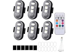 FENYW 6 Stück Kabellose LED Lichter, 8 Farben Wasserdicht Blitzlicht mit Fernbedienung, USB-Aufladung Antikollisionslichter, USB Aufladung Blitzleuchte für Motorrad, Drohne, Camping, Angeln