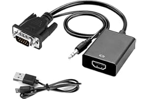 JUGNAW VGA to HDMI Adapter Converter with Audio 1080P 0.15m, 0.15m Cable, Slim and Portable, Plug and Play, High Compatibility, Converts VGA Source to HDMI Display for PC, Laptop, Monitor, HDTV, USB Powered