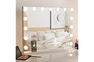 Moziel 58x45cm Specchio da Trucco con Bluetooth con Luci a 15 Led Hollywood, Montato a Parete o sul Tavolo, 3 Colori di Luce e Funzione di Luminosità Regolabile