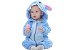 ANUFER Unisex Bambina Cappuccia Pagliaccetto Flanella Carina Animale Tuta Pigiama 0-36 Mesi