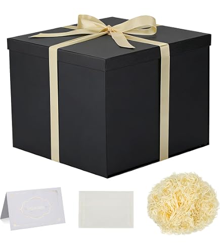 Kolldenn Extra große Geschenkbox mit Deckel, 50,8 x 50,8 x 50,8 cm, schwarze riesige Geschenkbox für Geschlechtsoffenbarung, große Geschenke mit Schleifen und Bändern für Geburtstag, besondere Feiern Bürobedarf & Schreibwaren