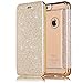 Produktbild Sycode Flip Hülle für iPhone 8 Plus,Silikon Tpu Cover für iPhone 8 Plus,Transparent View Zurück Schutzhülle für iPhone 7 Plus,Luxus Kreativ Gold Buchstil Überzug Silikon Kristallklar Durchsichtig Ultradünn Weich Zurück Cover mit Glänzend Glitzer Pu Leder Klappbar Kartenhalter Wallet Flip Brieftasche Case für iPhone 8 Plus/7 Plus 5.5 Zoll-Gold