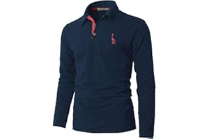 GHYUGR Polo Manica Lunga da Uomo Elegante Giraffa Ricamo Lavoro Golf Tennis Poloshirt Camicia