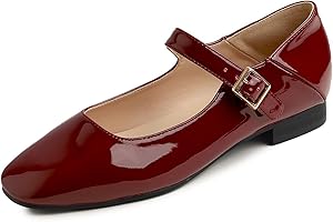Feversole Women's Square Mary Jane Fashion，Dames élégantes Chaussures décontractées Ballet Plat Bout carré Confortable Marche Quotidienne Mary Jane Chaussures de Mode