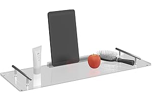 ‎RELAXDAYS Relaxdays Półka do wanny, taca akrylowa, szer. x gł. 68 x 23 cm, stół ze stojakiem na tablet, przezroczysta, żelazna