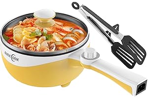 ‎AUDECOOK Audecook Elektrische Hot Pot mit Dampfgarer,Elektrische Bratpfanne, Hot Pot Topf 20cm, Antihaft Mini elektropfanne, Multikocher mit Dual Power Control für Wohnheim (F (gelb/1,7 l ohne Dampfgarer))