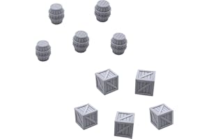 EnderToys Crates and Barrels, Terrain Scenery for Tabletop 28mm Miniatures Wargame, 3D Printed and Paintable