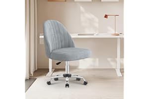 naspaluro Small Swivel Makeup Vanity Chair, Velvet Dressing Table Chairs, Gray Comfy Desk Chairs for Bedroom/Home Office, Armless Cross Legged Office Chairs with Wheels, Spinning Salon Study Stool