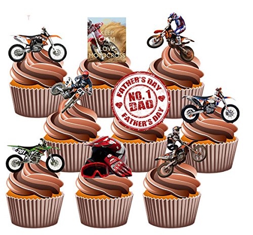 Vater 's Day Motocross Themed Kuchen Dekorationen, essbar Stand-up Cup Cake Topper (Pack von 12)